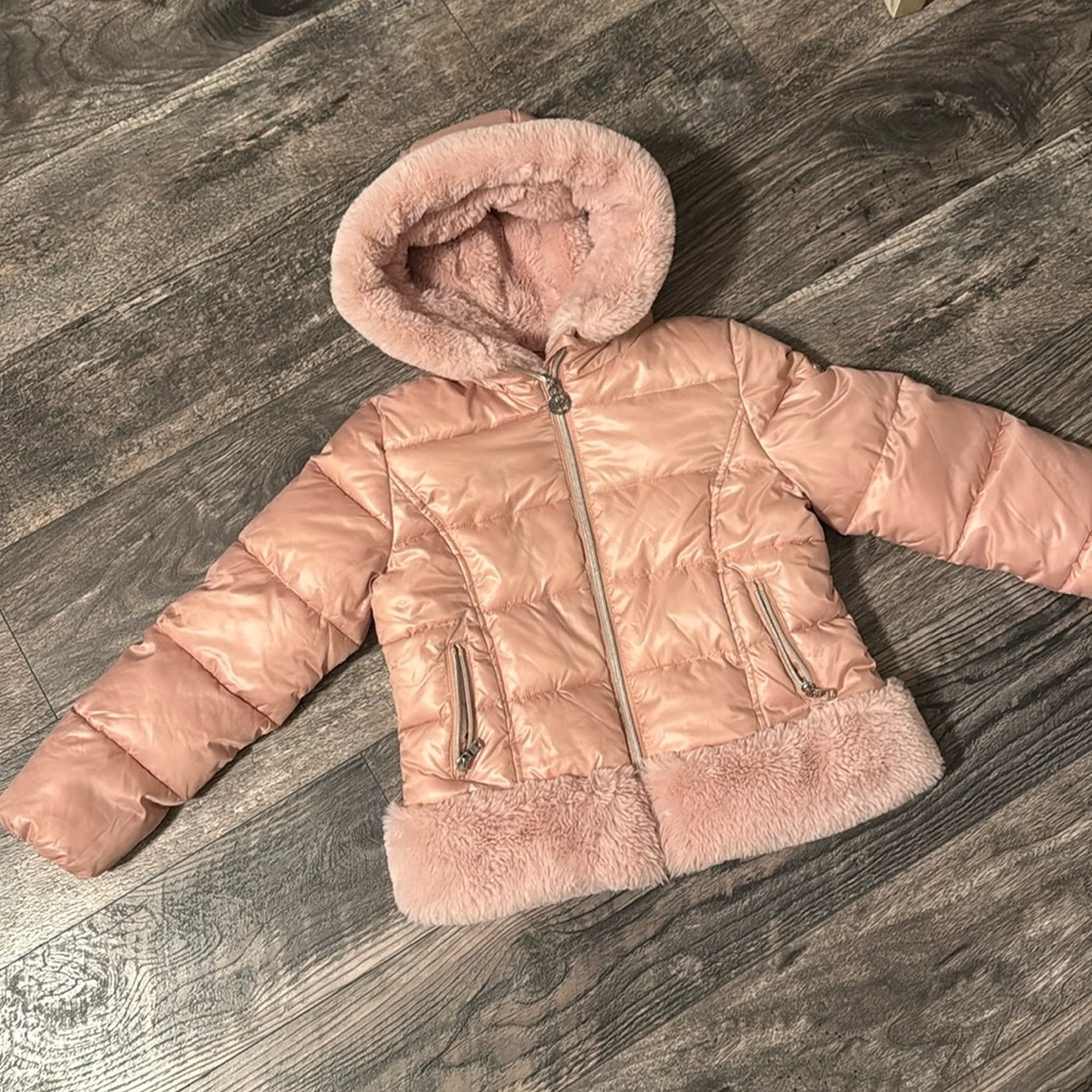 Michael Kors 6X girl puffer jacket coat hooded powder pink gently used